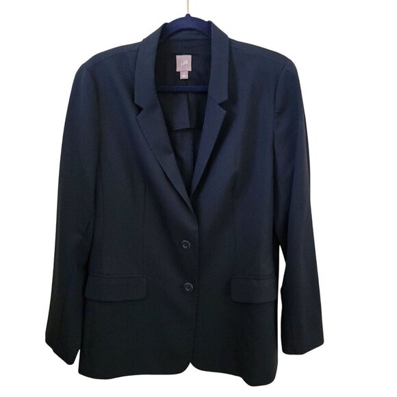 J. Jill 100% Wool Navy Classic 2 Button Blazer Quiet Luxury Size 12 - Picture 1 of 5